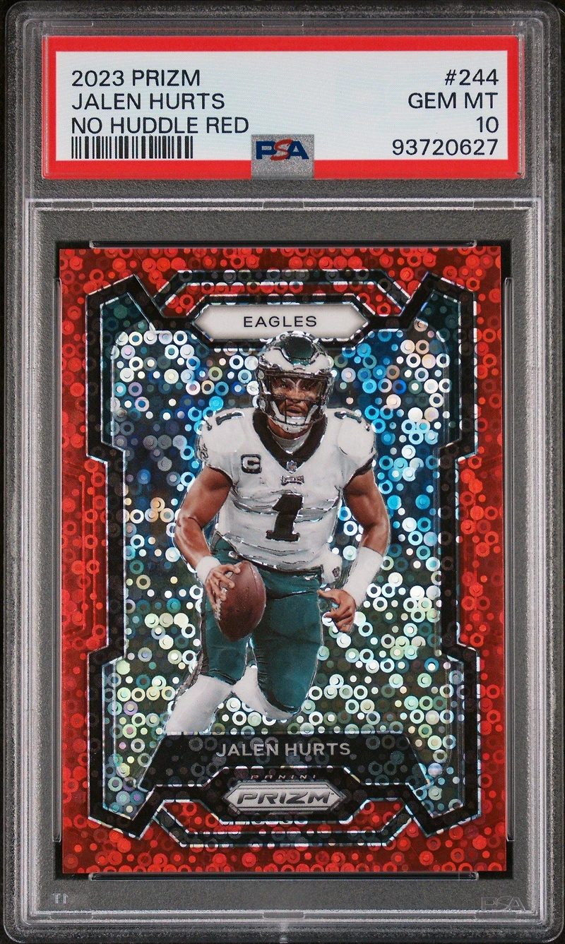 2023 Panini Prizm 244 Jalen Hurts No Huddle Red PSA 10