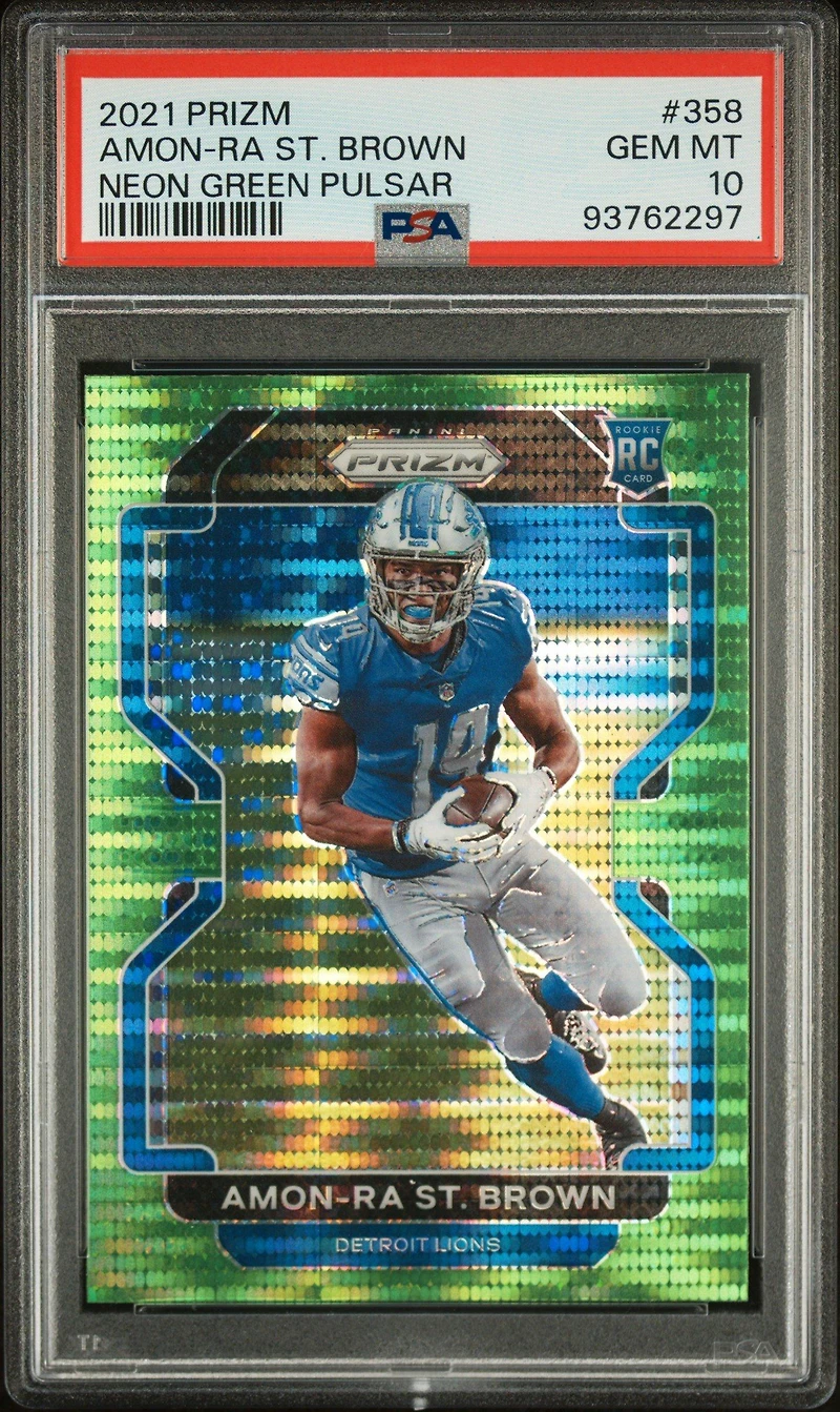 2021 Panini Prizm 358 Amon-ra St. Brown Neon Green Pulsar PSA 10