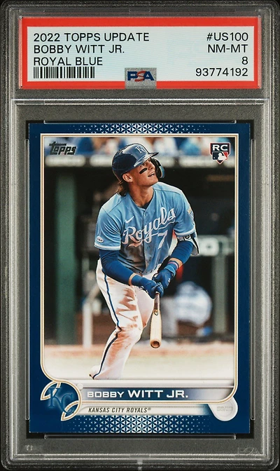 2022 Topps Update Us100 Bobby Witt Jr. Royal Blue PSA 8