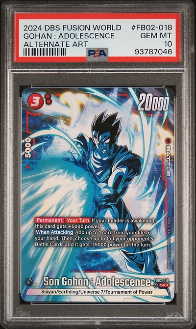 2024 Dragon Ball Super Card Game Fusion World Blazing Aura Fb02-018 Son Gohan : Adolescence Alternate Art PSA 10