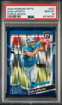 2023 Panini Donruss Optic 237 Sam Laporta Purple Shock PSA 10
