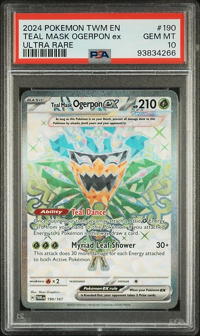 2024 Pokemon Twm En-twilight Masquerade 190 Teal Mask Ogerpon Ex Ultra Rare PSA 10