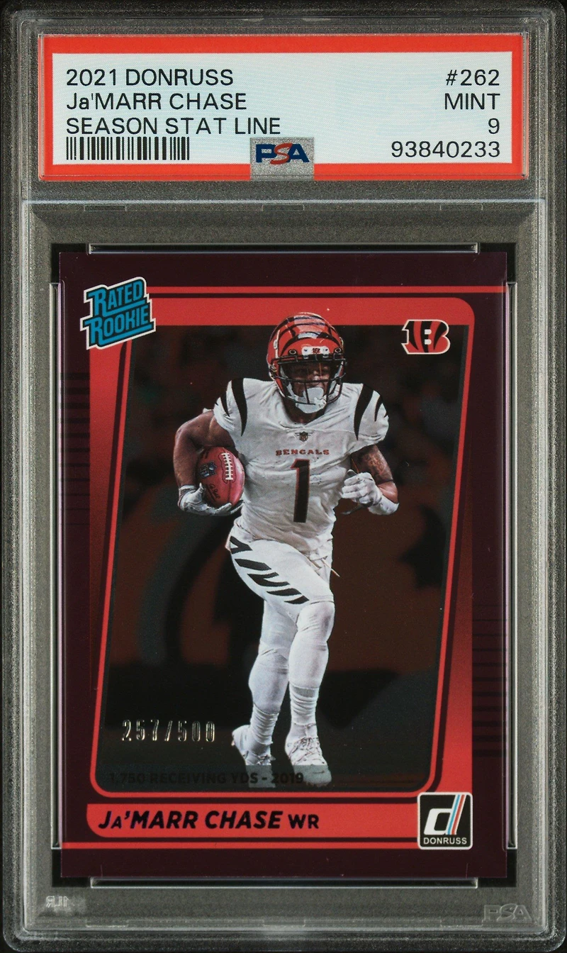2021 Panini Donruss 262 Ja'marr Chase Season Stat Line PSA 9