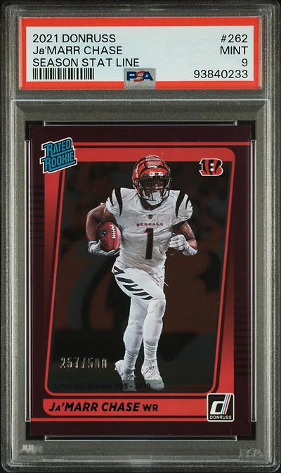 2021 Panini Donruss 262 Ja'marr Chase Season Stat Line PSA 9