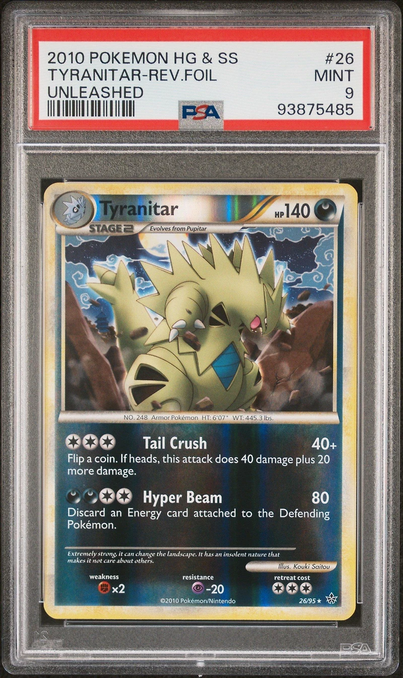 2010 Pokemon Heartgold & Soulsilver Unleashed 26 Tyranitar-reverse Foil PSA 9