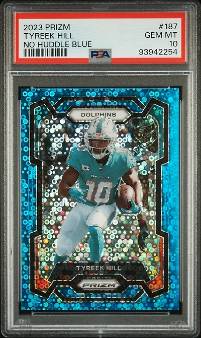 2023 Panini Prizm 187 Tyreek Hill No Huddle Blue PSA 10