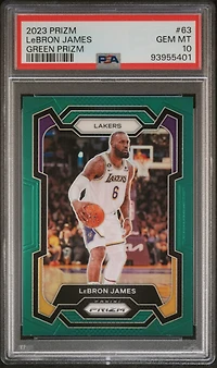 2023 Panini Prizm 63 Lebron James Green Prizm PSA 10