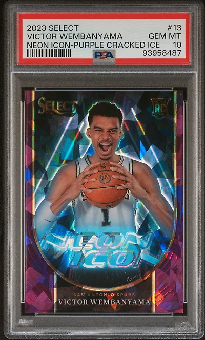 2023 Panini Select Neon Icon 13 Victor Wembanyama Purple Cracked Ice PSA 10