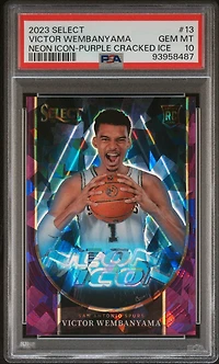 2023 Panini Select Neon Icon 13 Victor Wembanyama Purple Cracked Ice PSA 10