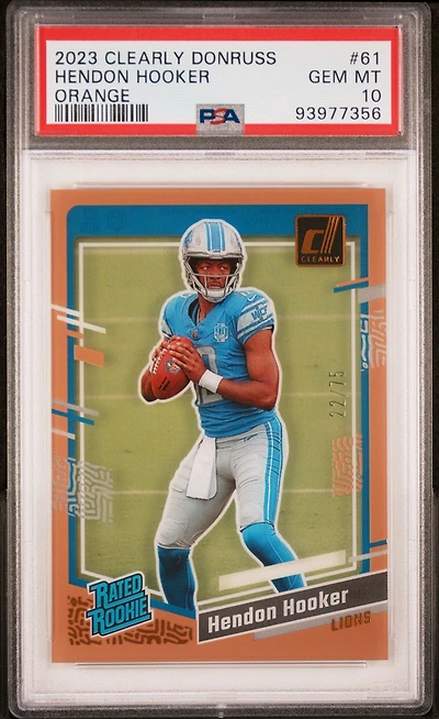 2023 Panini Clearly Donruss 61 Hendon Hooker Orange PSA 10