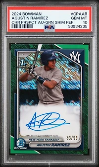2024 Bowman Chrome Prospect Autographs Cpaar Agustin Ramirez Green Shimmer Refractor PSA 10