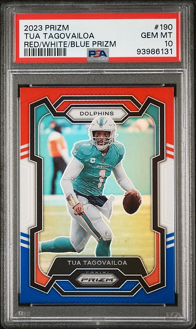 2023 Panini Prizm 190 Tua Tagovailoa Red/white/blue Prizm PSA 10