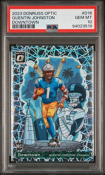 2023 Panini Donruss Optic Downtown! D16 Quentin Johnston PSA 10