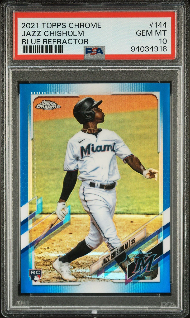 2021 Topps Chrome 144 Jazz Chisholm Blue Refractor PSA 10
