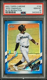 2021 Topps Chrome 144 Jazz Chisholm Blue Refractor PSA 10