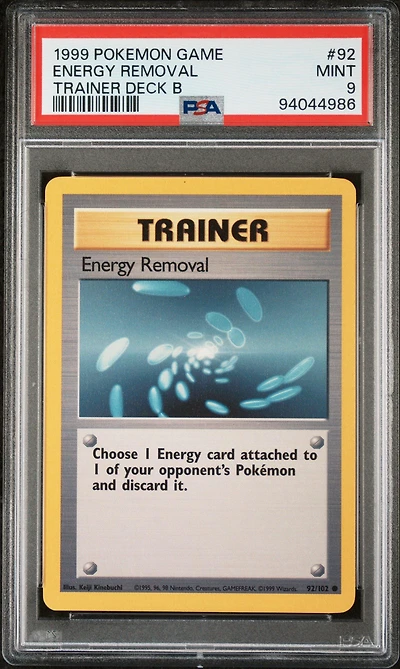 1999 Pokemon Game 92 Energy Removal Trainer Deck B PSA 9