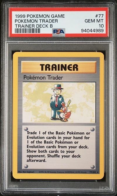 1999 Pokemon Game 77 Pokemon Trader Trainer Deck B PSA 10