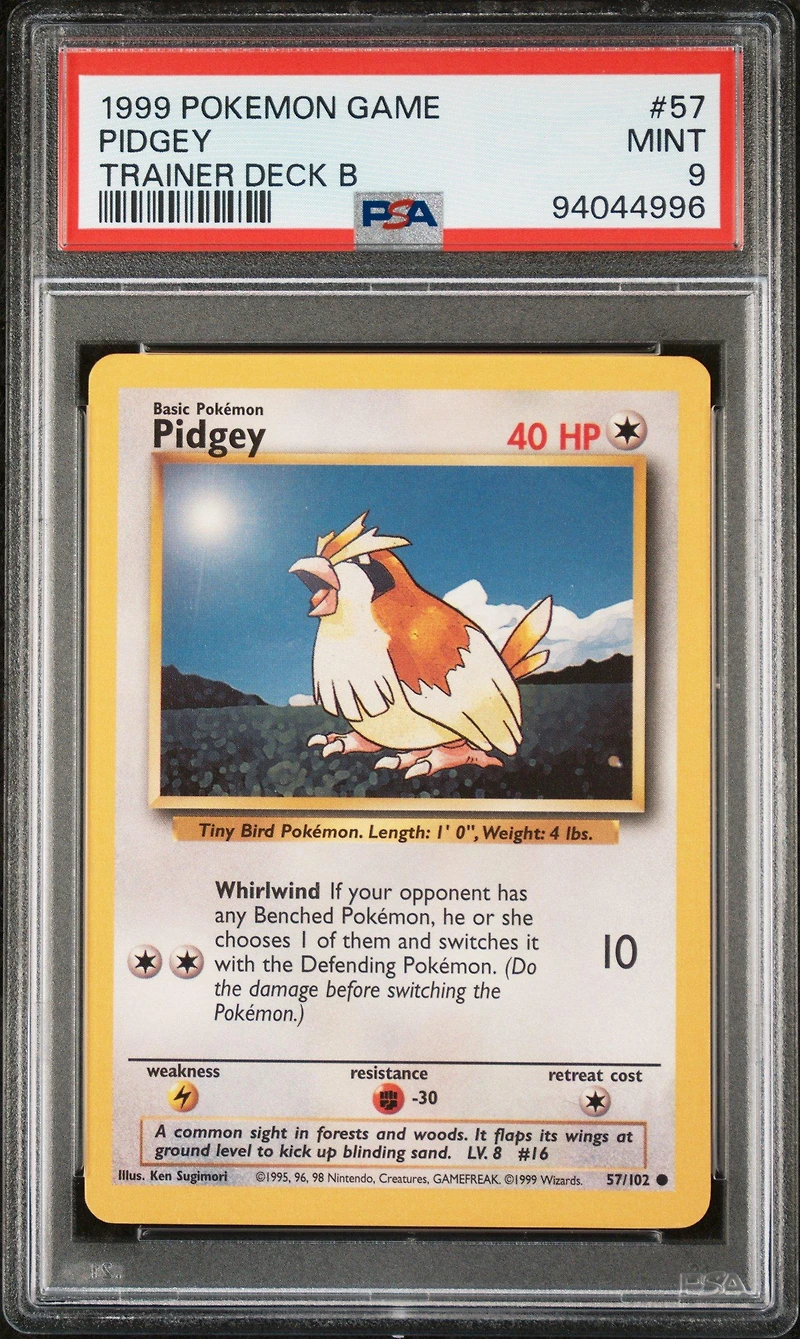 1999 Pokemon Game 57 Pidgey Trainer Deck B PSA 9