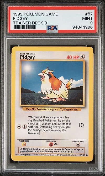 1999 Pokemon Game 57 Pidgey Trainer Deck B PSA 9
