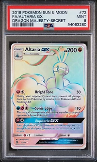 2018 Pokemon Sun & Moon Dragon Majesty 72 Full Art/altaria Gx Secret PSA 9