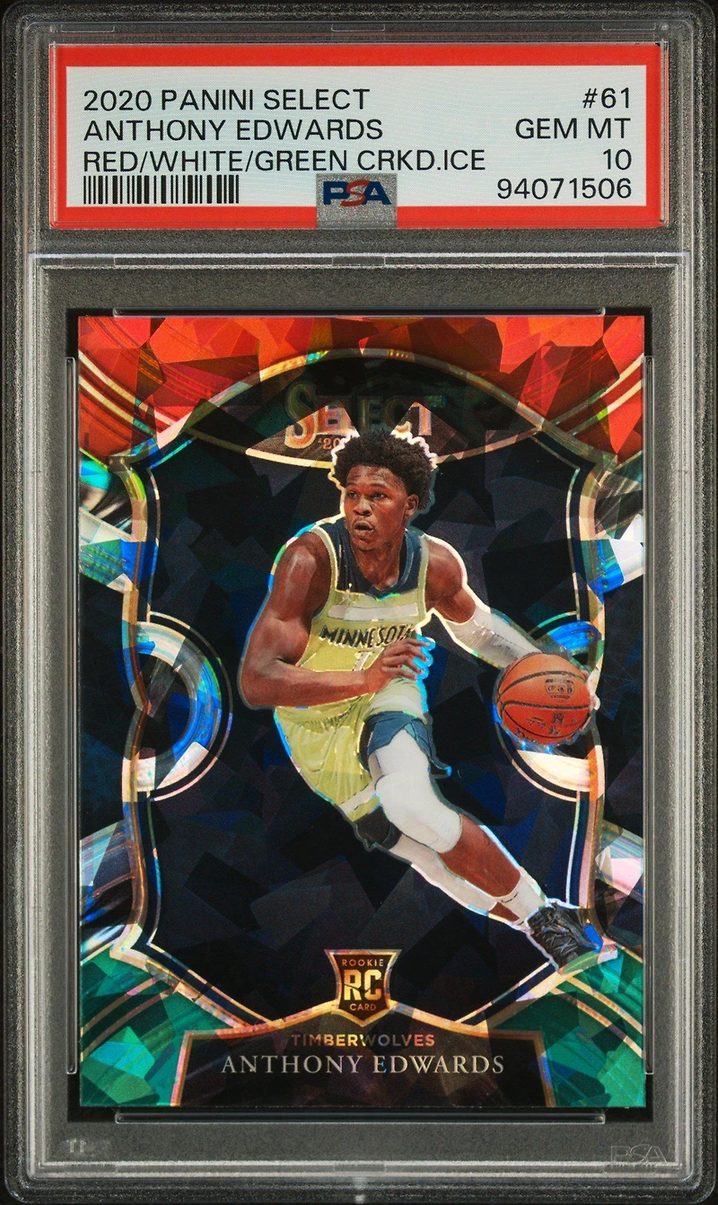 2020 Panini Select 61 Anthony Edwards Red/white/green Cracked Ice PSA 10