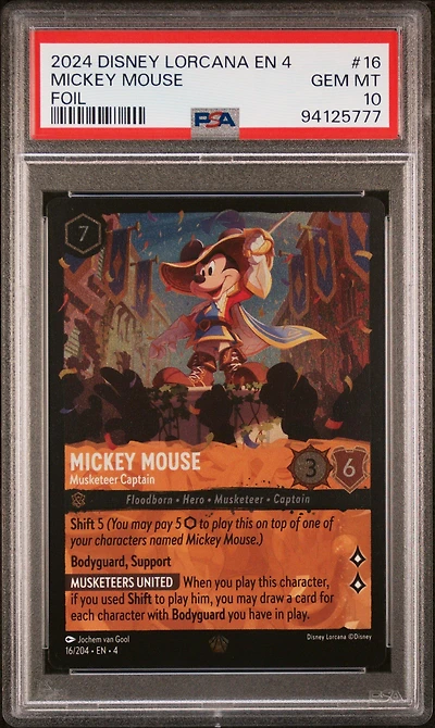 2024 Disney Lorcana En 4-ursula's Return 16 Mickey Mouse - Musketeer Captain Foil PSA 10