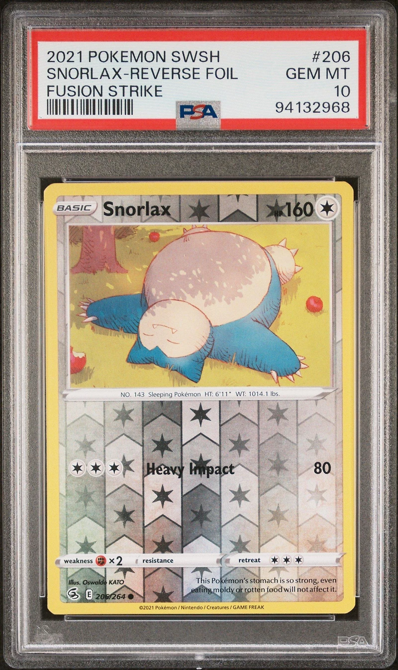 2021 Pokemon Sword & Shield Fusion Strike 206 Snorlax-reverse Foil PSA 10
