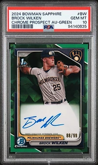 2024 Bowman Sapphire Edition Chrome Prospects Sapphire Autographs Bw Brock Wilken Green PSA 10