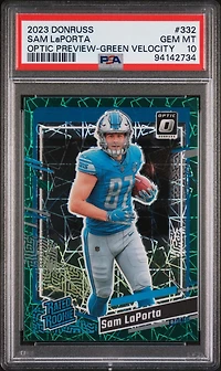 2023 Panini Donruss 332 Sam Laporta Optic Preview-green Velocity PSA 10