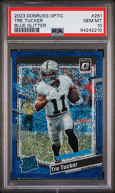 2023 Panini Donruss Optic 261 Tre Tucker Blue Glitter PSA 10