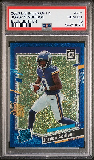 2023 Panini Donruss Optic 271 Jordan Addison Blue Glitter PSA 10