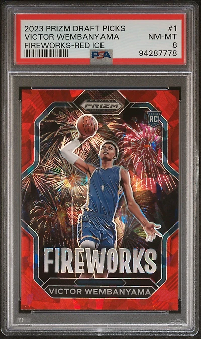 2023 Panini Prizm Draft Picks Fireworks 1 Victor Wembanyama Red Ice PSA 8