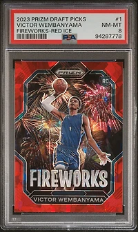 2023 Panini Prizm Draft Picks Fireworks 1 Victor Wembanyama Red Ice PSA 8