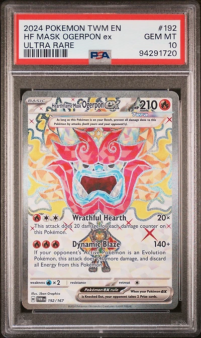 2024 Pokemon Twm En-twilight Masquerade 192 Hearthflame Mask Ogerpon Ex Ultra Rare PSA 10