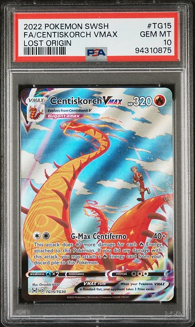 2022 Pokemon Sword & Shield Lost Origin Tg15 Full Art/centiskorch Vmax PSA 10