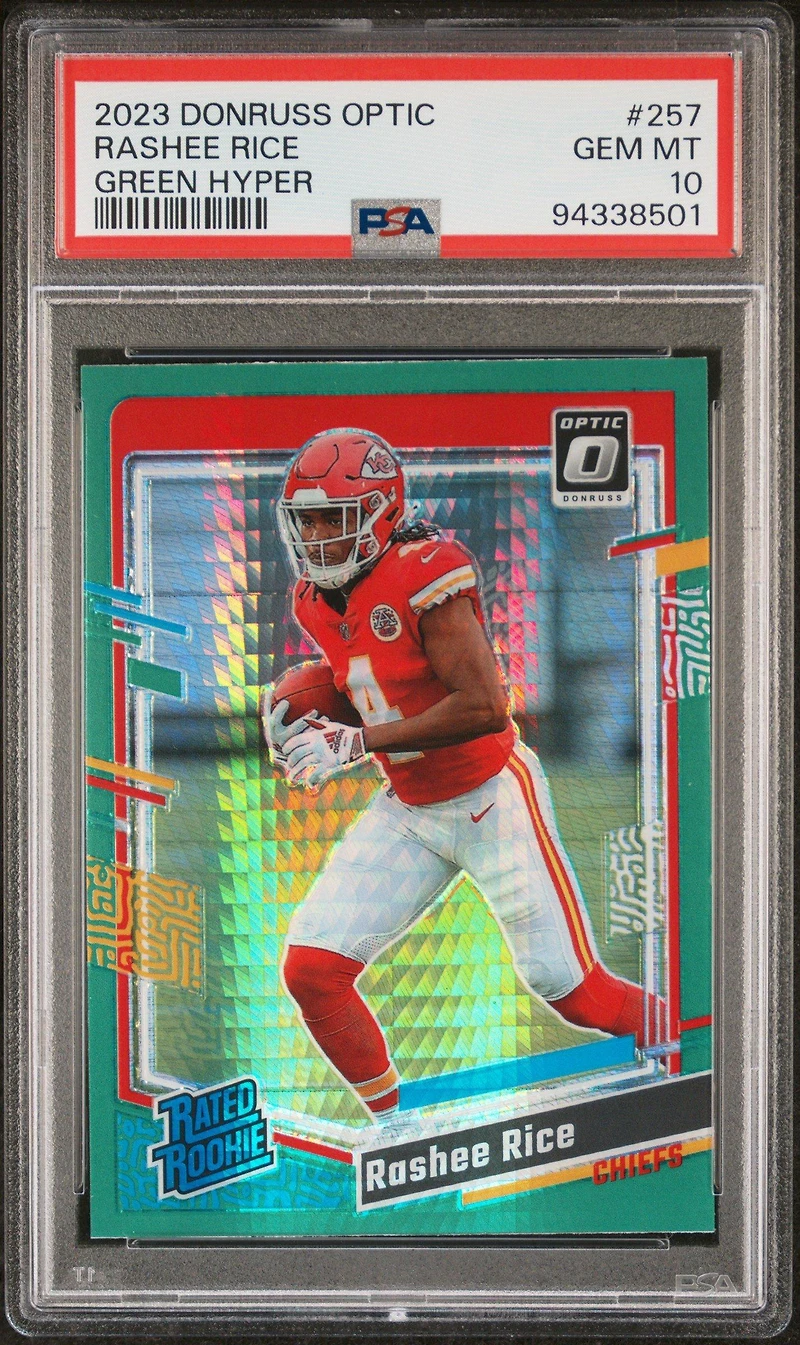 2023 Panini Donruss Optic 257 Rashee Rice Green Hyper PSA 10