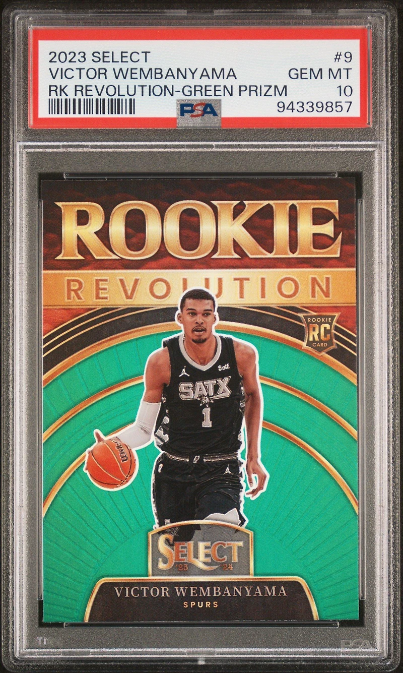 2023 Panini Select Rookie Revolution 9 Victor Wembanyama Green Prizm PSA 10