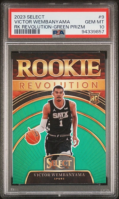 2023 Panini Select Rookie Revolution 9 Victor Wembanyama Green Prizm PSA 10