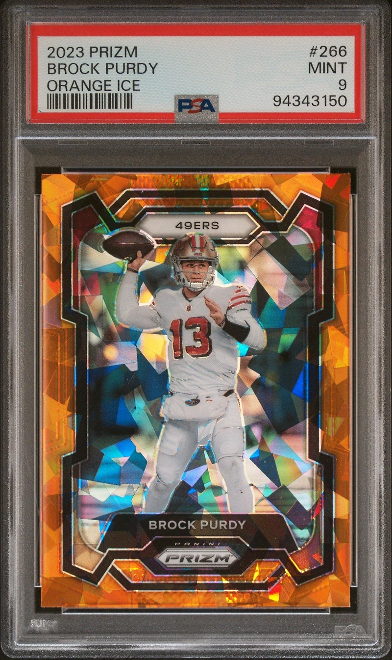 2023 Panini Prizm 266 Brock Purdy Orange Ice PSA 9