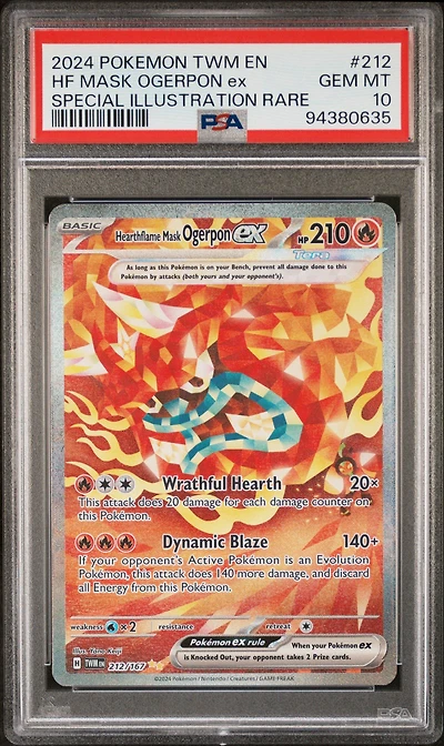 2024 Pokemon Twm En-twilight Masquerade 212 Hearthflame Mask Ogerpon Ex Special Illustration Rare PSA