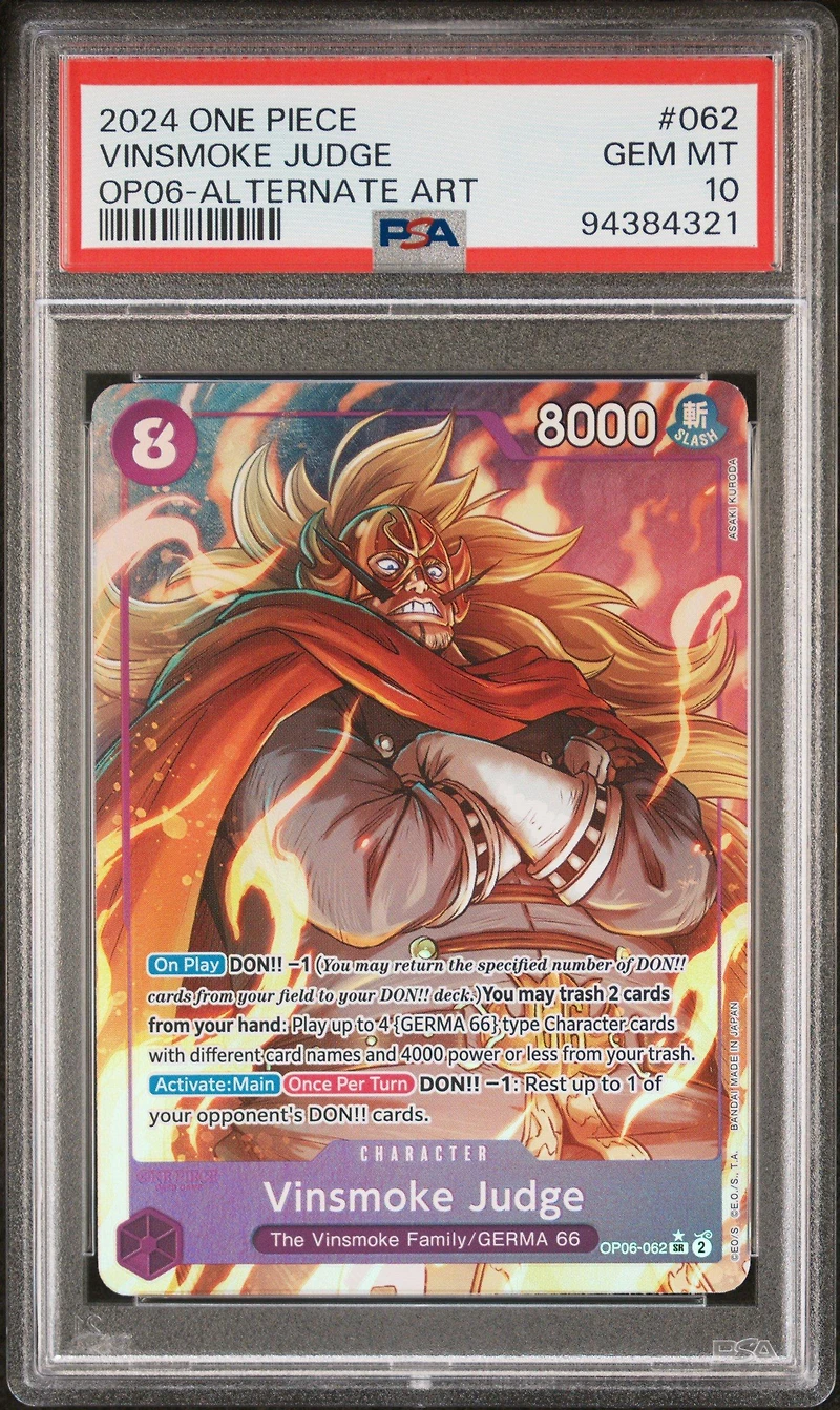 2024 One Piece Op06-wings Of The Captain 062 Vinsmoke Judge Alternate Art PSA 10