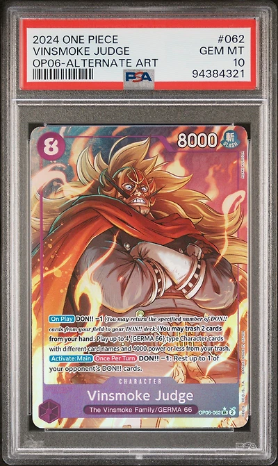 2024 One Piece Op06-wings Of The Captain 062 Vinsmoke Judge Alternate Art PSA 10