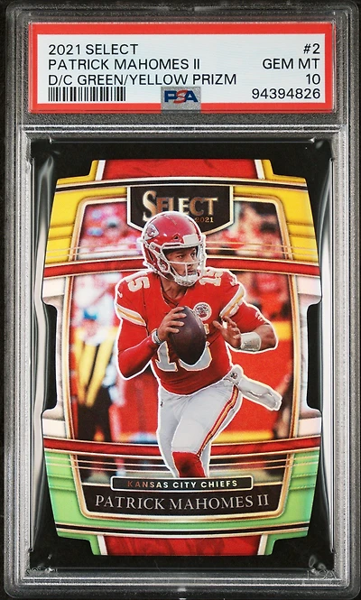 2021 Panini Select Patrick Mahomes Ii Die-cut Green/yellow Prizm PSA 10