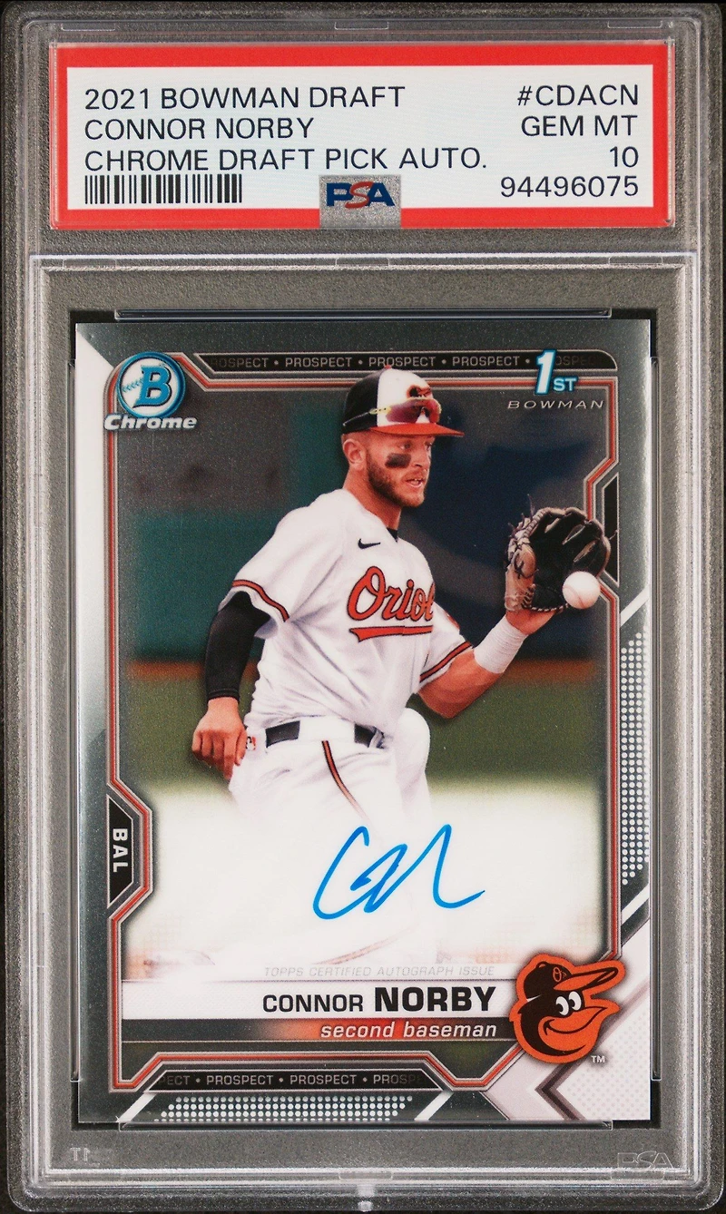 2021 Bowman Draft Chrome Draft Pick Autographs Cdacn Connor Norby PSA 10