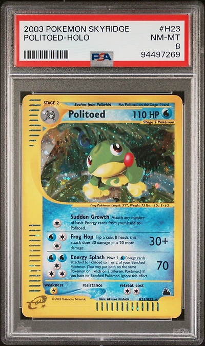 2003 Pokemon Skyridge H23 Politoed-holo PSA 8