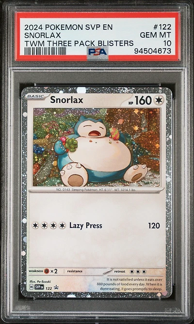 2024 Pokemon Svp En-sv Black Star Promo 122 Snorlax Twilight Masquerade Three Pack Blisters PSA 10