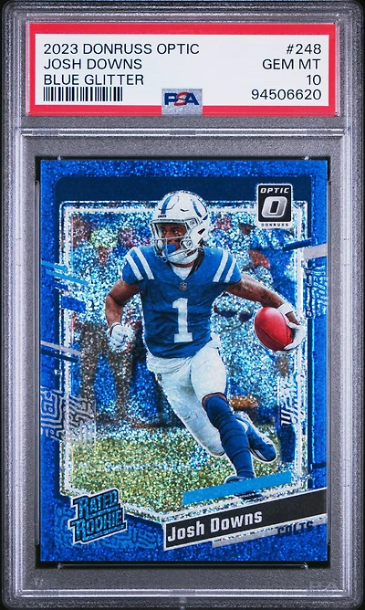 2023 Panini Donruss Optic 248 Josh Downs Blue Glitter PSA 10