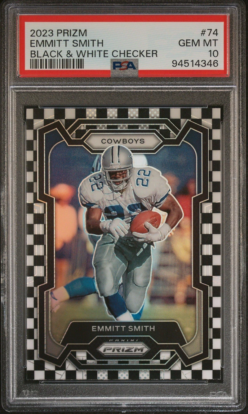 2023 Panini Prizm 74 Emmitt Smith Black & White Checker PSA 10