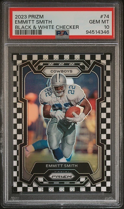 2023 Panini Prizm 74 Emmitt Smith Black & White Checker PSA 10