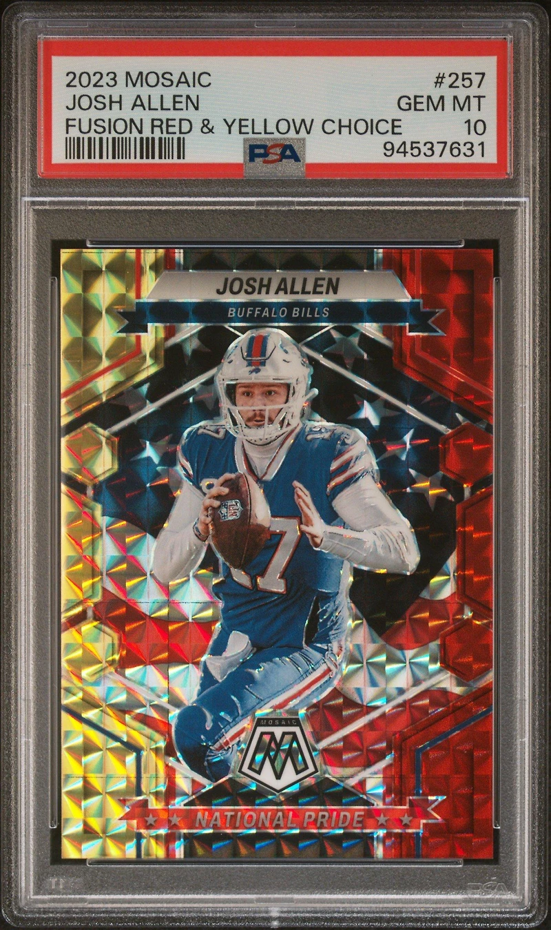 2023 Panini Mosaic 257 Josh Allen Fusion Red & Yellow Choice PSA 10